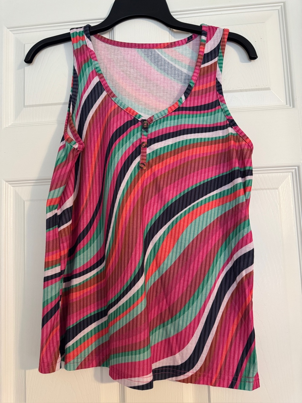 SHEIN Pink Multi-Stripe V-Neck Sleeveless Tank
